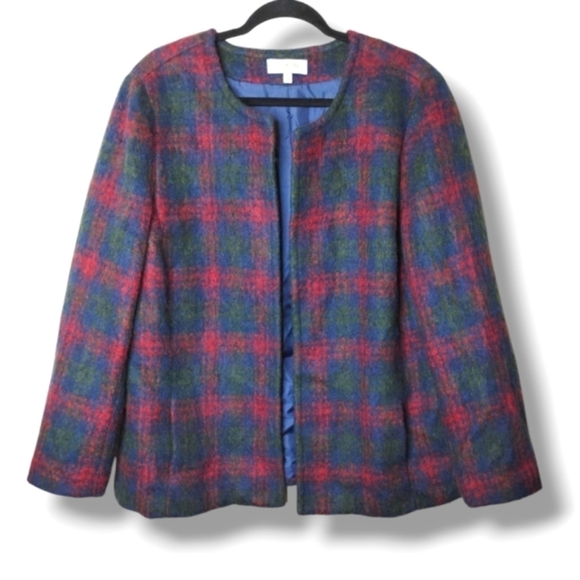 Talbots Blazer Womens Size 14W Tartan Plaid Jacket Open Front Classic - Picture 1 of 7